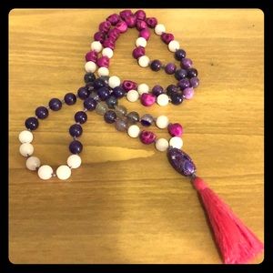 Quartz skull beaded mala necklace with tassel
